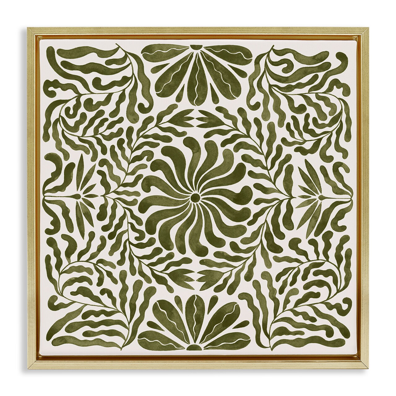 Stupell Industries Symmetric Flower Pattern Framed Floater Canvas Wall Art Design by Grace Popp